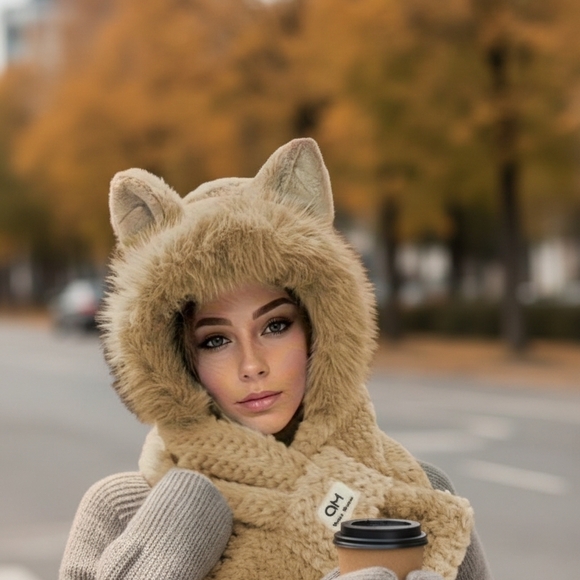 mona momo Accessories - Cozy Tan Faux Fur Cat Ear Hat